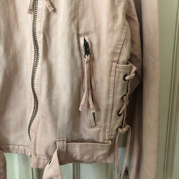 Free People Oversized Pink Blush Denim Jacket - Picture 4 of 6